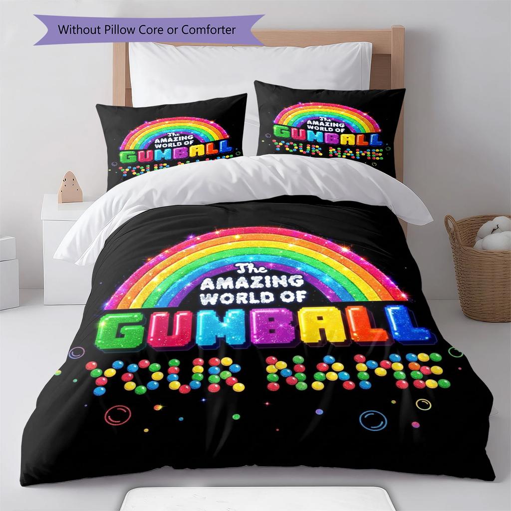 Cartoon Characters Collage Custom Name Pattern Bedding Quilt Set Quilt Cover Pillowcase Home Birthday Gift(1 * Duvet Cover + 2 * Pillowcase, Without C