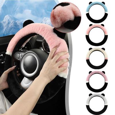 Soft Plush Steering Wheel Cover Winter Warmer 38cm Bear Ear Car Wheel Cover Anti-Skid Handle Cover Car Interior Accessories