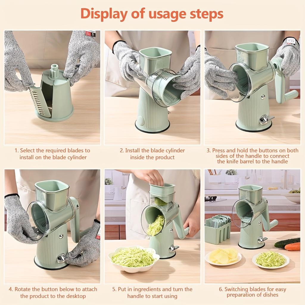 Deluxe Version of The Storm Vegetable Slicer with 5 Replacement Heads, a Rotating Mandolin for Slicing Vegetables And Fruits, a Shredder