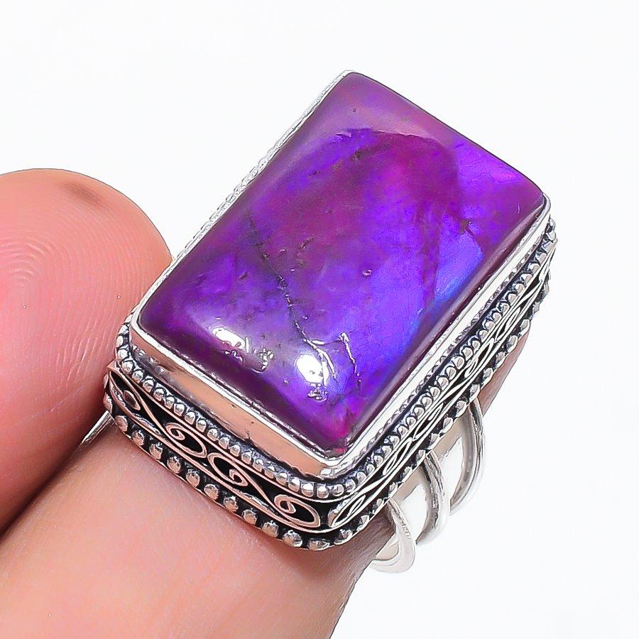Natural Pink Labradorite Gemstone 925 Sterling Silver Jewelry Ring Size 8 G7C88