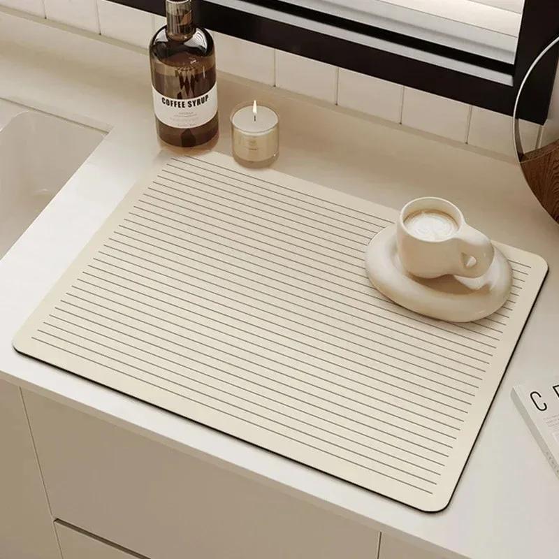 Solid Color Simple Placemat Kitchen Diatomite Dish Drainer Super Absorbent Coffee Rug Drain Pad Non-slip Bath Drying Dishes Mat