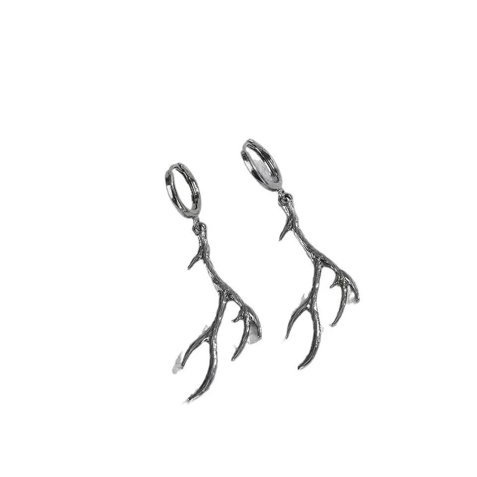 1 Pair Gothic European and American Deer Antler Earrings Fashion Metal Antlers Pendant Earring Personalized Punk Hiphop Jewelry