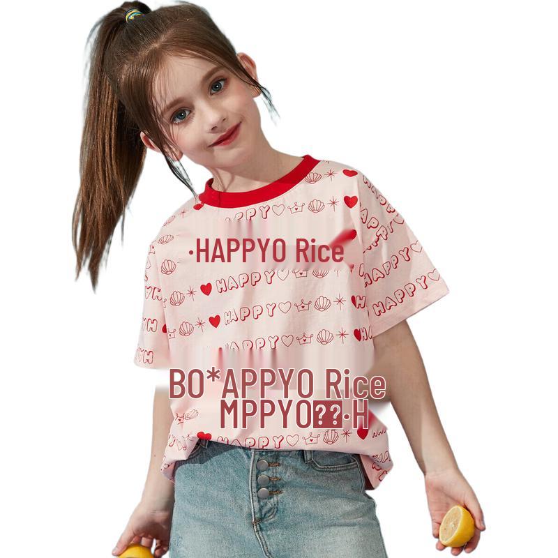 ASK JUNIOR Летняя футболка для девочек с коротким рукавом из чистого хлопка 170