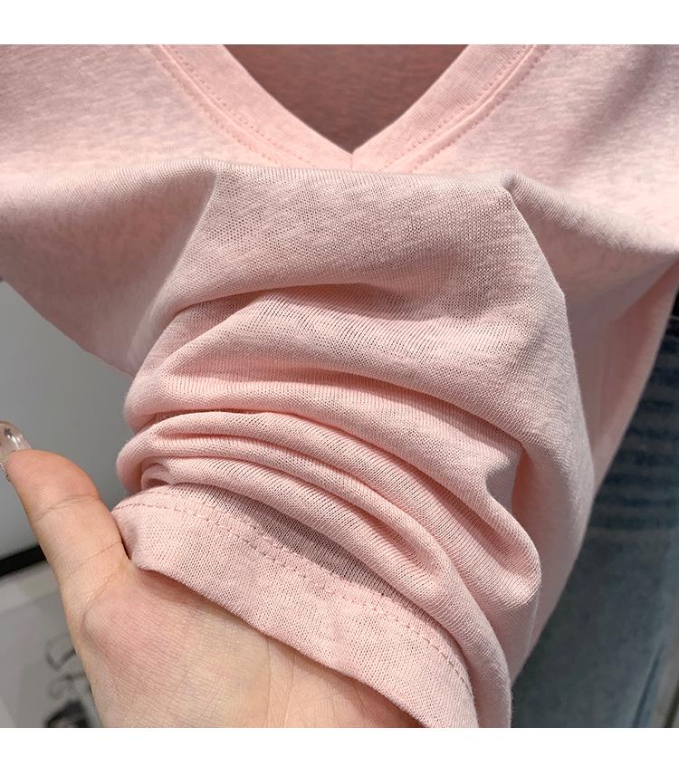 Korean Style High-End Women's V-Neck Short Sleeve T-Shirt - Summer 2026 Bestseller