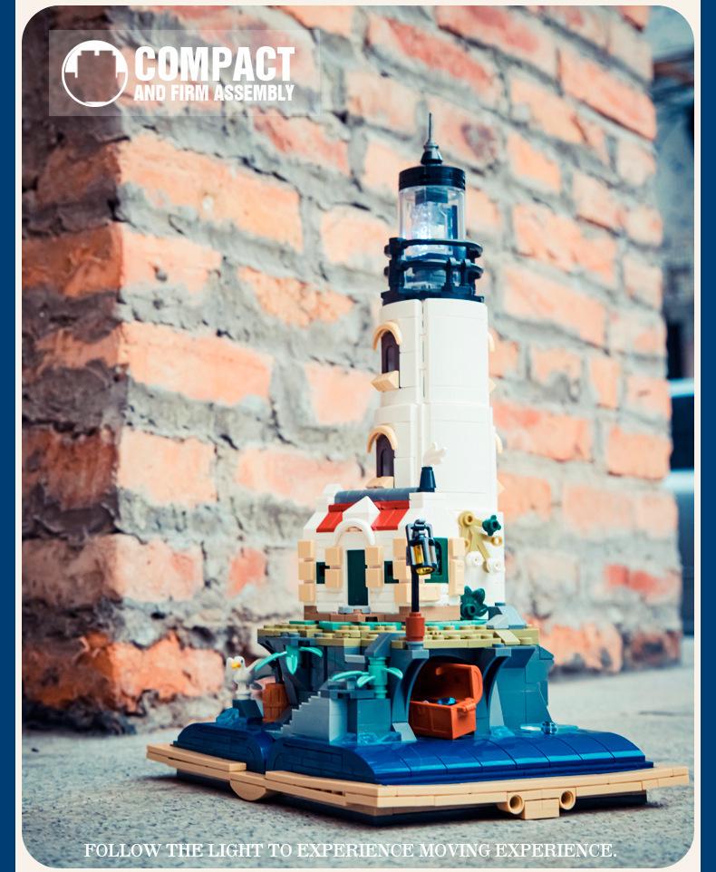 Compatible LEGO Lighthouse Toy: Rotating Light & Small Particle Building Blocks, Architectural Street View Model