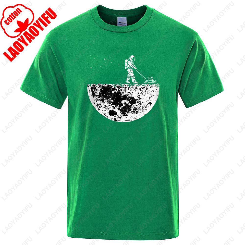 Mens Cotton TShirt Funny Astronaut Print Save The Moon Graphic Tee Loose Streetwear Summer 2025 Soft Hip Hop Unisex Top