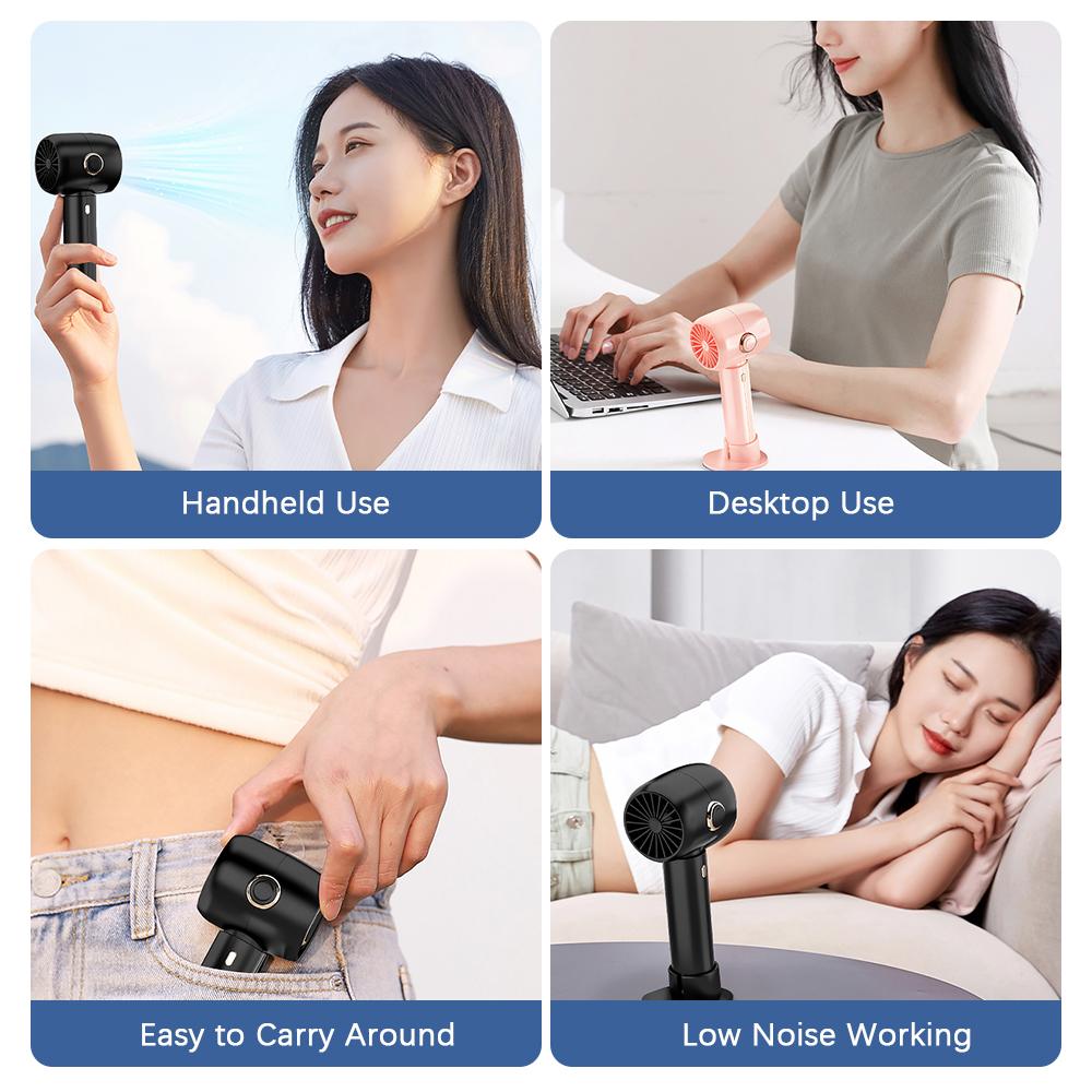 Tragbarer Mini-Ventilator, Handventilator, wiederaufladbar, kleiner Schreibtischventilator, 5 Geschwindigkeiten, batteriebetriebener Ventilator, geräuscharm