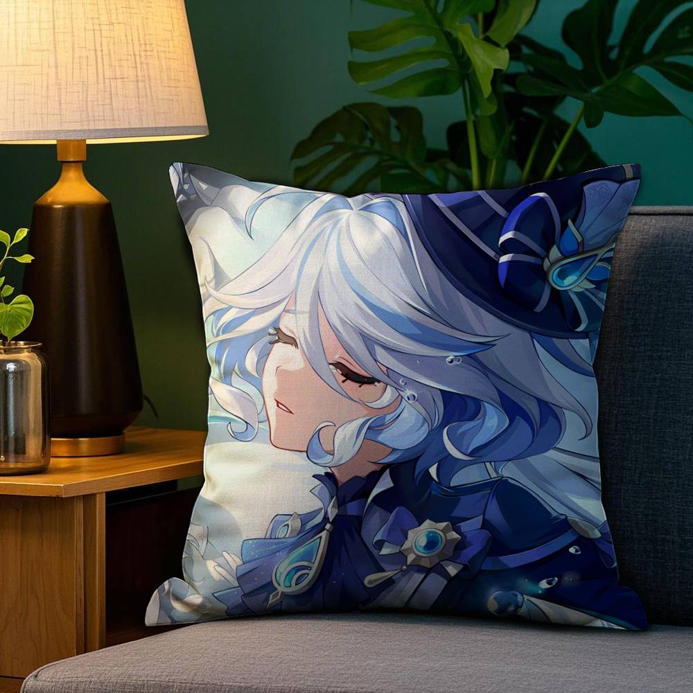 Genshin Lmpact Furina Foutiane Pillow Case Plush Fabric Soft Double Sided Print Sofa Cushion Cover Throw Pillow Covers