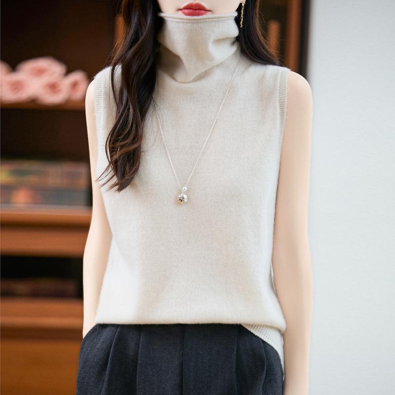 100% Pure Wool Turtleneck Sleeveless Vest for Women - Perfect for Autumn/Winter As a Knit Base Layer Top