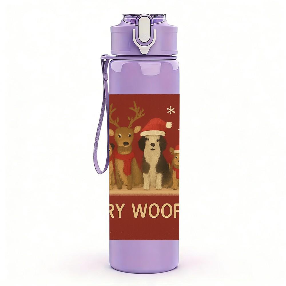 1PC Christmas Dog Vintage Card Art 750ml Color Plastic Sports Water Bottle Leakproof Flip Straw Lid Suitable for Sports Office Home Use