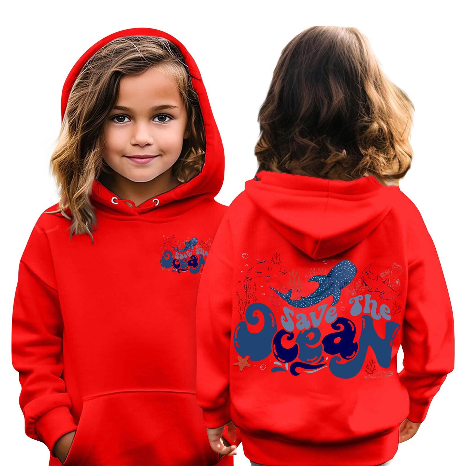 

Детские толстовки, свободная спортивная рубашка с капюшоном и принтом, модная спортивная рубашка 160 красный