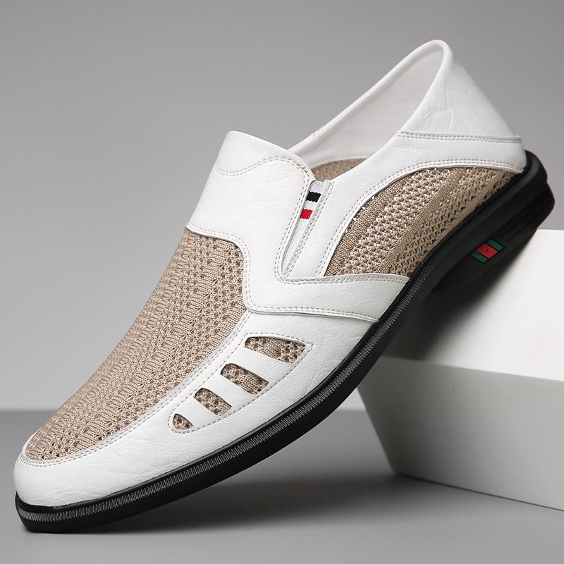 

Summer new men s business casual leather shoes cowhide soft-soled mesh shoes breathable one-pedal leather sandals 38 белый
