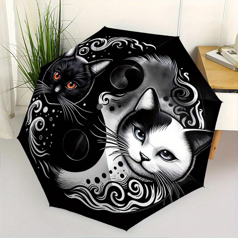 

Yin Yang Cats Automatic Folding Umbrella 8 Ribs, Durable Iron Frame, Bright Color Pattern Compact Travel Umbrella, Suitable for Outdoor, Be