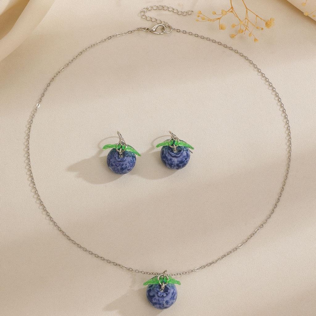 Fresh Lemon Fruit Dangle Earrings Pendant Necklace Matching Jewelry Set Summer Fruit Themed Accessory for Women