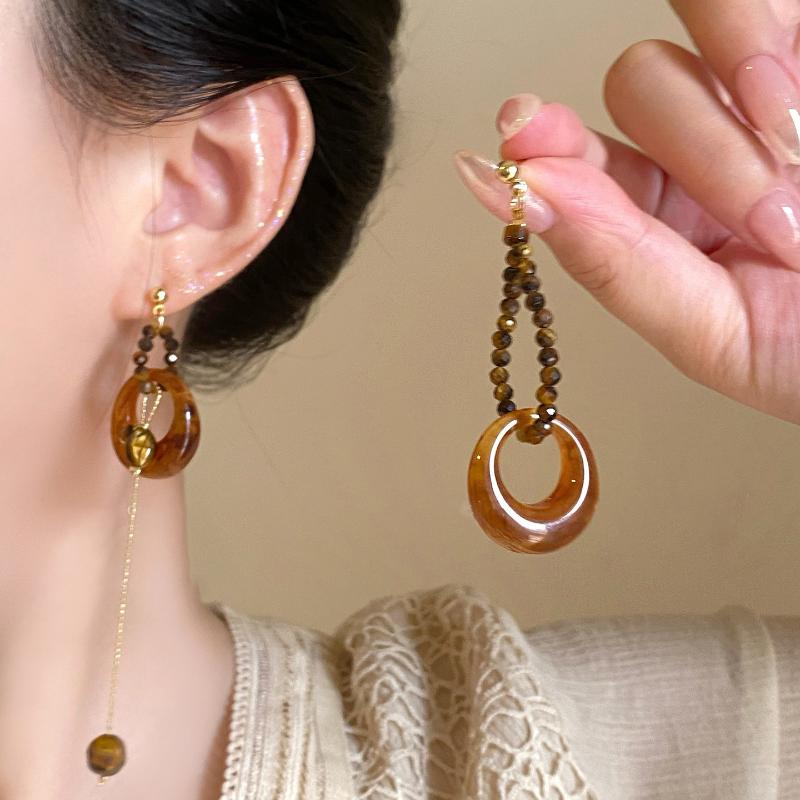 Maillard Resin Pendant Earrings For Women Creative Design Flower Tassel Earrings Vintage  Jewelry