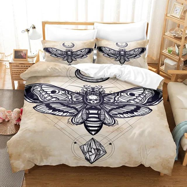 Black Death Moth Bedding Set Gothic Skull Duvet Cover Set Butterfly Bedclothes 2/3pcs Moon Stars Luxury Home Textiles