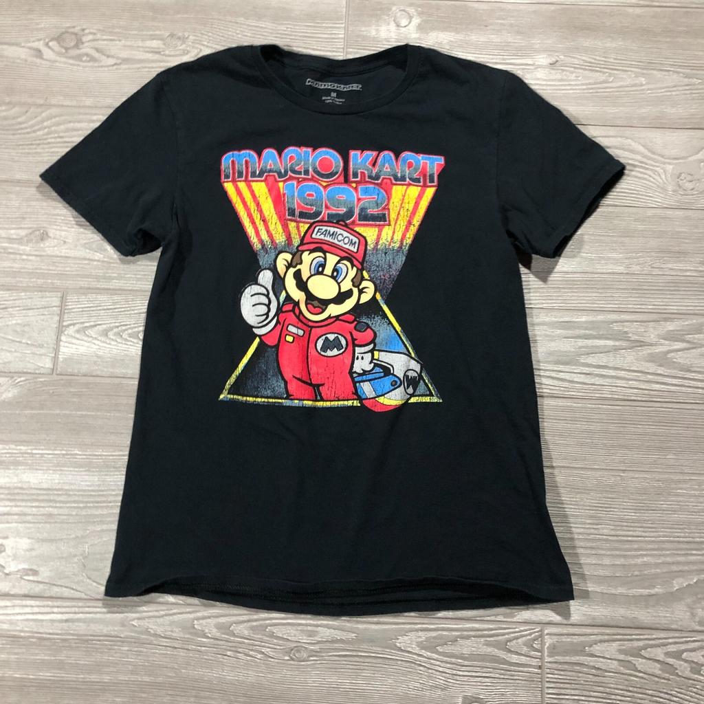 Mario Kart Shirt Adult M Black Short Sleeve Tee Retro Famicon Mens 0196