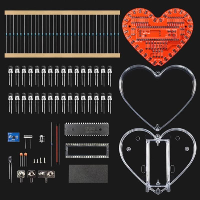 32 RGBs LED DIY Herzform Lötbausatz Pädagogisches Elektronik-Lernset für Studenten und Bastelbegeisterte Geschenk