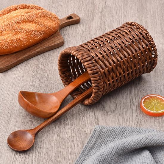 Rustic Chopstick Holder Imitation Rattan Woven Kitchen Utensil Organizer Cutlery Storage Container for Kitchen Counter Dining Table Organization