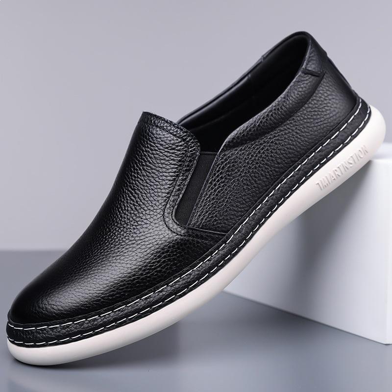 2026 Spring Leather Breathable Men's Beanie Shoes Casual Soft Leather Lazy Shoes Men's Shoes 2516