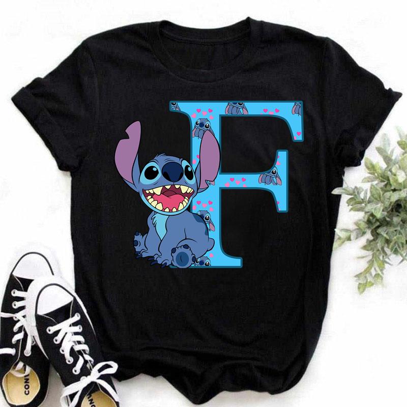 Disney A-Z Buchstabe Sommer Damen Bedrucktes T-Shirt Lässiges Oberteil T-Shirt Mode Cartoon Übergröße T-Shirt Kawaii Y2k T-Shirt