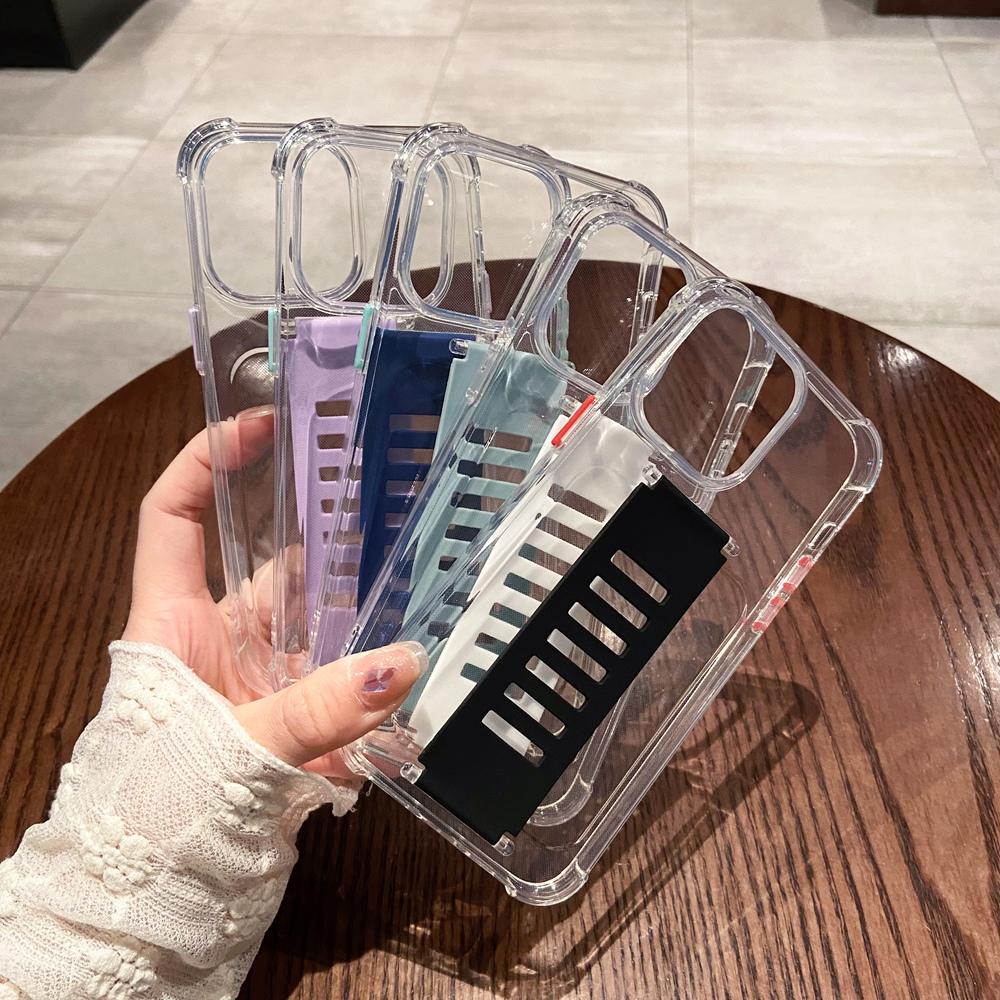 Airbag Shockproof Elastic Wrist Strap Phone Case For Iphone 14 12 11 13 Pro Max Xr X Xs 7 8 Plus Clear Soft Anti -Knock Cover