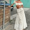 French Style One-Shoulder Lace Top & High-Waisted Patchwork Skirt Set 2024