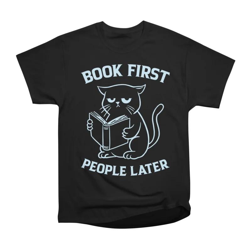 

Мужские повседневные рубашки с коротким рукавом BOOK FIRST PEOPLE LATER Черные футболки Оверсайз футболки S чёрный