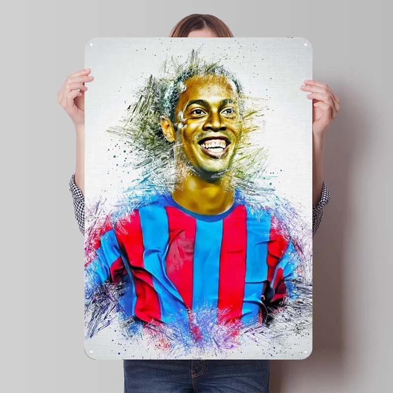 Ronaldinho Sign Sportposter Metallväggkonst av Muraler Vintage Metallplåtskylt Plakett för Väggkonstdekoration Mank Cave Retro Hem