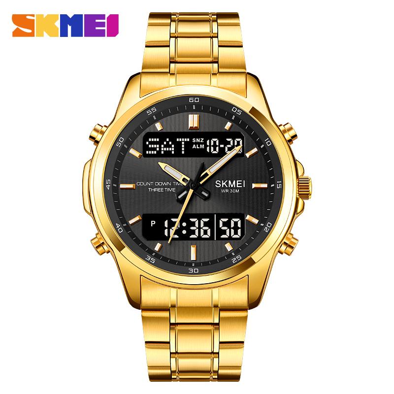 SKMEI 2049 Sport Quartz Digital Business Watches Stainless Steel Wristwatch Men's Waterproof LED Electronic Relogio Masculino