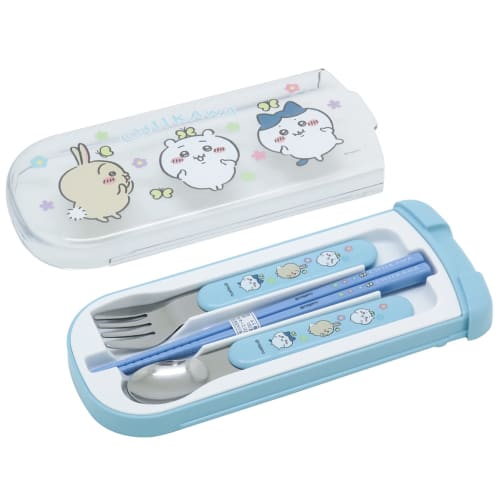 OSK Bento Chopsticks, Cutlery, Chiikawa Pull-Lid Trio, Made in Japan, Antibacterial, CT-20, Blue, 8.4 x 19.7 x 1.9 cm (H)