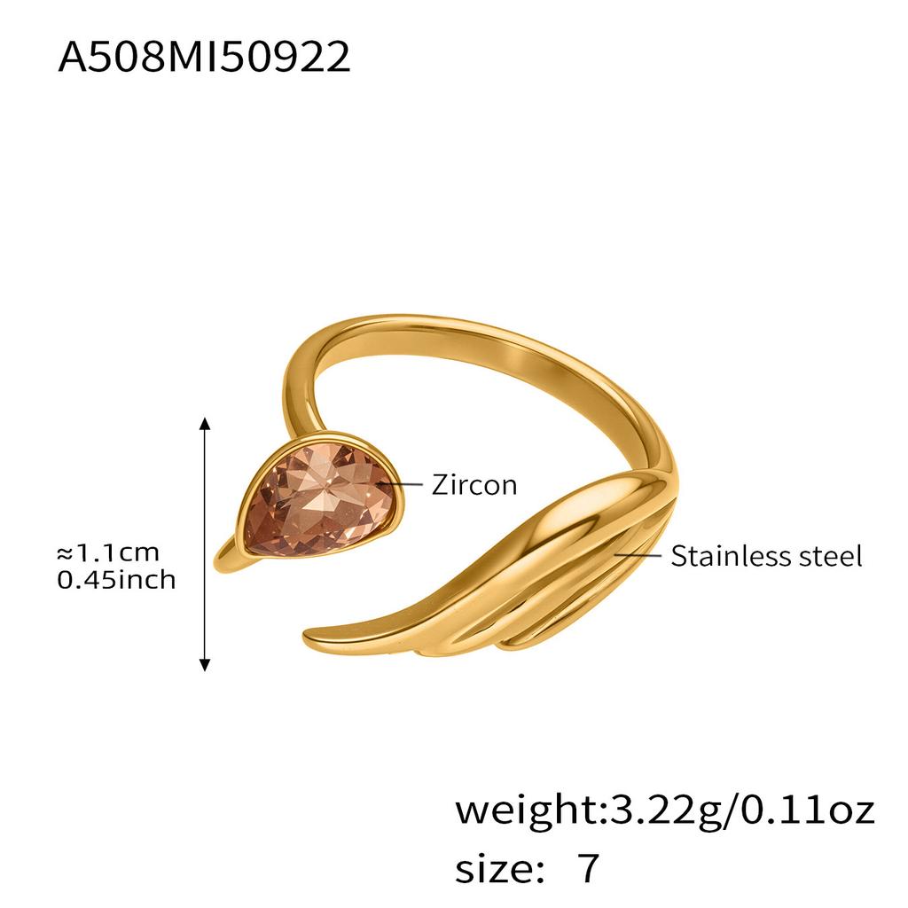 Big Shiny Cubic Zirconia Zircon Zircon Ring In Stainless Steel 18K Gold Plated Feather Wing Shaped Statement Rings For Women