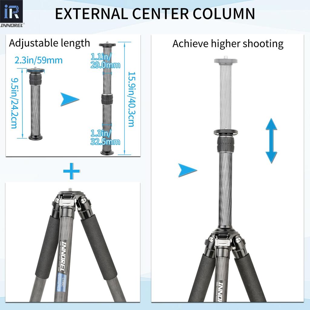 INNOREL Camera Tripod Carbon Tripod Single Lens Reflex Tripod with Ball Head 4 Steps Telescopic Working Height Pipe Diameter 25KG Maximum Load