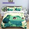 Bulbasaur Patterned Pillowcase & Duvet Cover Set Anime Style Bedding for Bedroom Makeover Holiday Gift for Anime Lovers.-TING