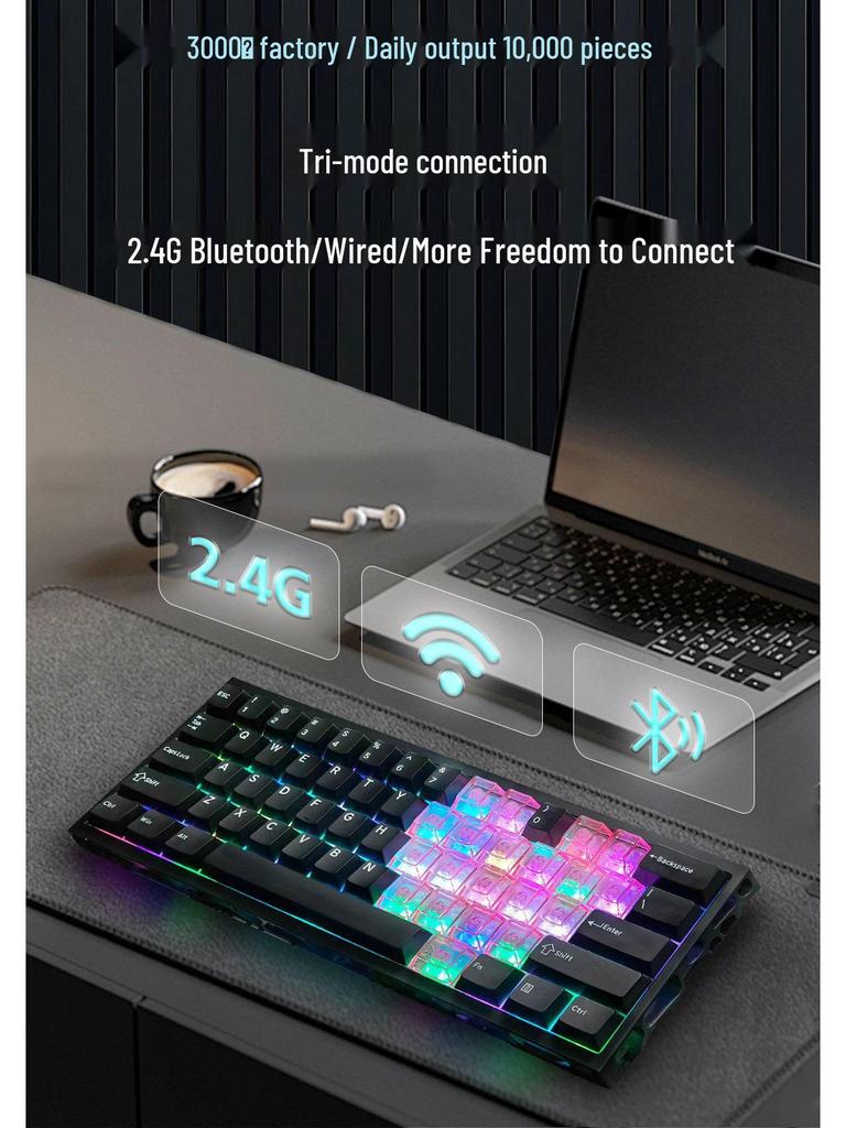 H60 Three-Mode Magnetic Switch Keyboard: Wired, Wireless, Bluetooth, Full Aluminum CNC for Gaming