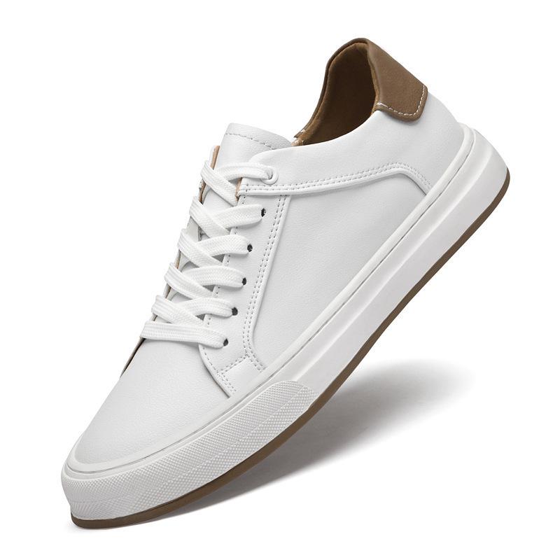 Men's British Style Casual Leather White Sneakers - Spring Breathable Trendy Versatile Board Shoes