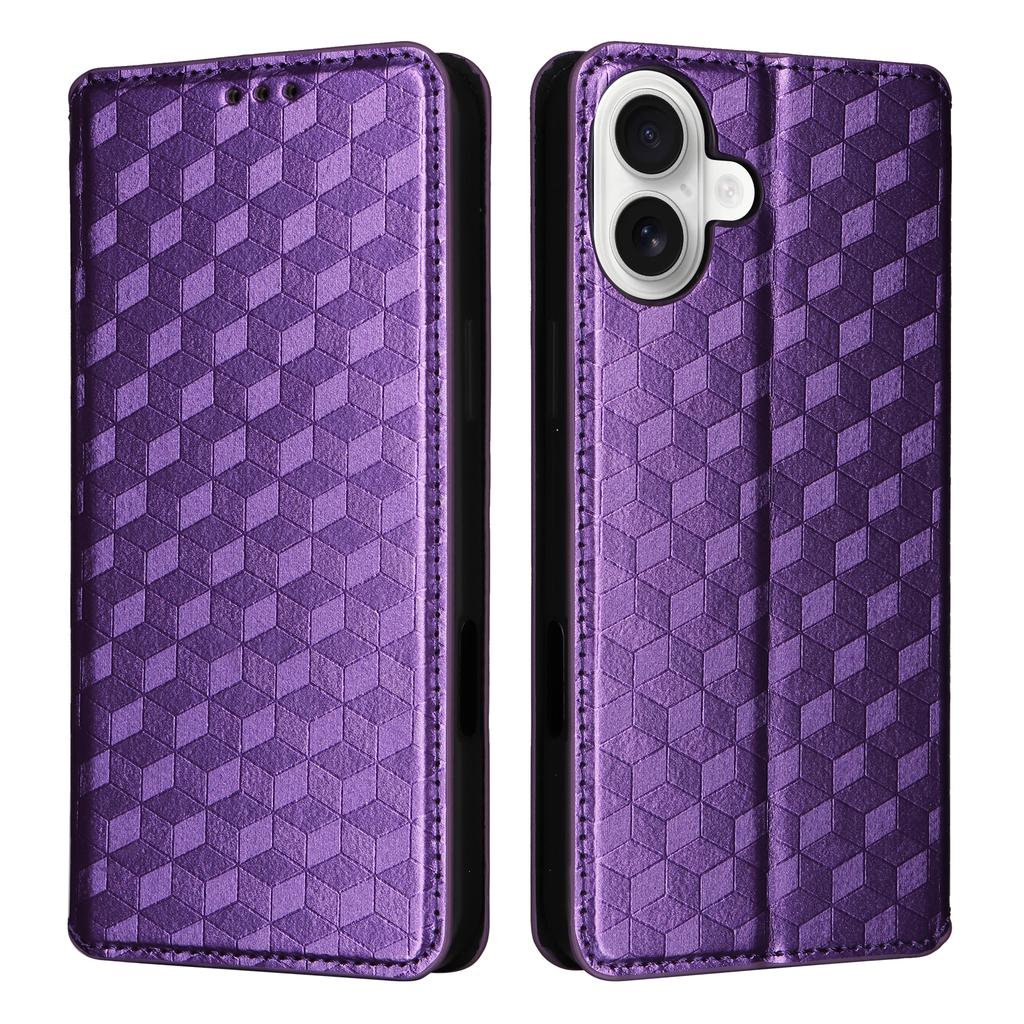 For iPhone 16 Wallet Case Rhombus Imprinted Leather Phone Cover