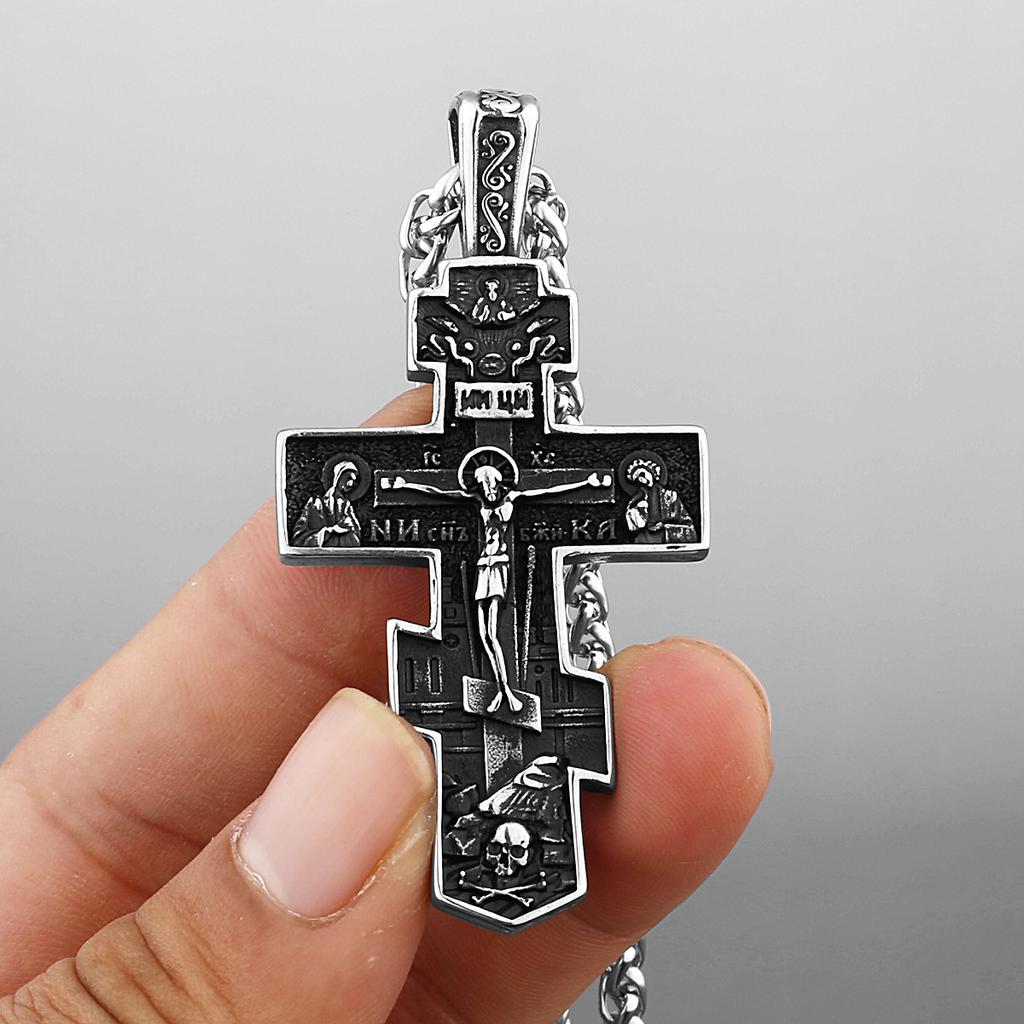 YQ 316L Stainless Steel Orthodox Cross Jesus Pendant Necklace For Men Jewelry Religious Vintage Accessories