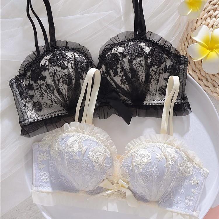 New Bridal Wedding Natal Year Red Underwear Women's Suit Sexy Lace Small Breasts Gathered Without Steel Ring Bra
