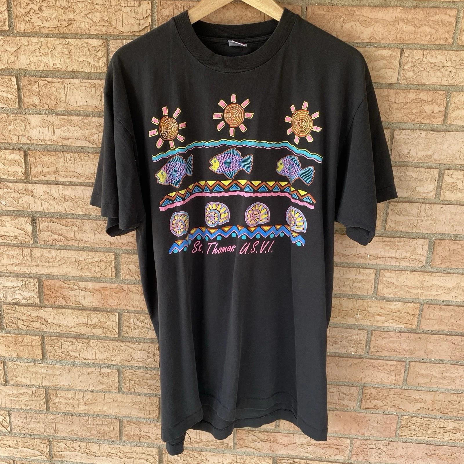 90s St. Thomas US Virgin Islands Single Stitch T-Shirt size Adult XL fish shells S