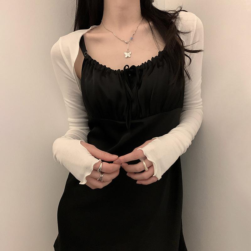 

Женский болеро с длинным рукавом и отверстием для большого пальца, однотонный укороченный кардиган с открытым передом, облегающий облегающий жакет с солнцезащитным экраном One Size белый