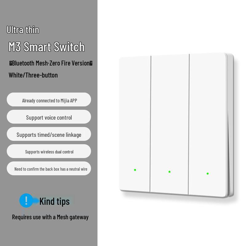 Smart Ultra-Thin Panel Switch: Compatible with Mijia App for Remote Control, Voice Commands, and Timed Scenes.