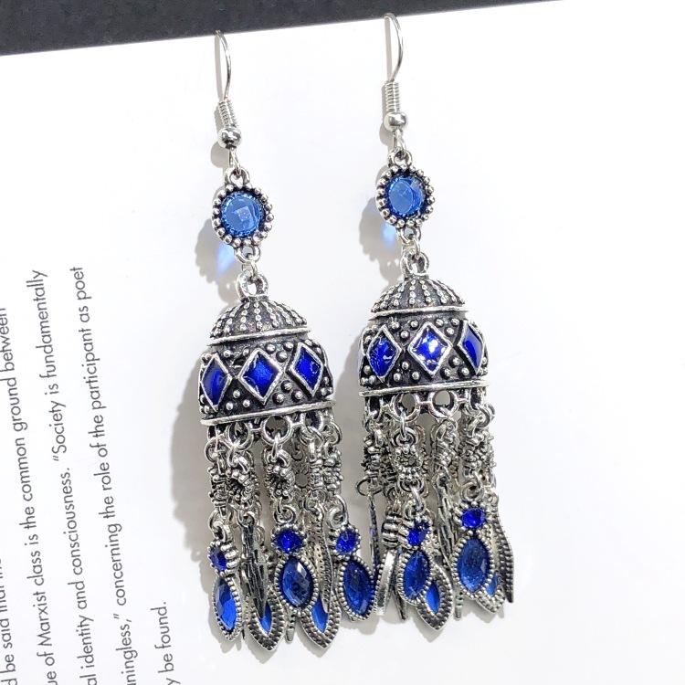 Retro crystal fringed earrings femininity versatile personality long earrings fashion court earrings