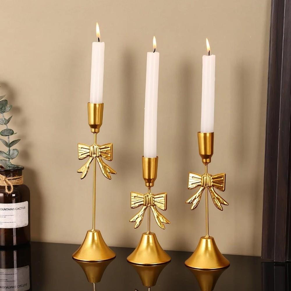 Iron Candlestick Golden Taper Candle Stands Classic Bow Candle Holder  For Wedding/Table Decor