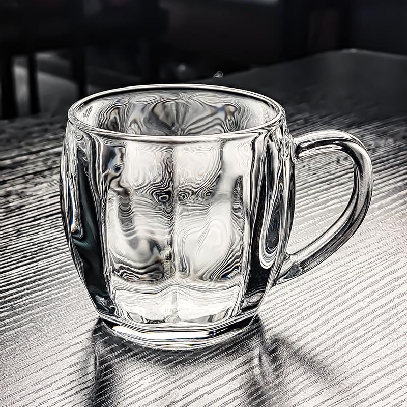 European Crystal Glass Large Beer Mug with Handle - Heat Resistant, Thickened, High Footed Cup for Beer, Tea, or Water.