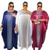 Plus Size Adjustable Belt Dresses Women's Drill Silk Satin Bat Sleeve Long Dress