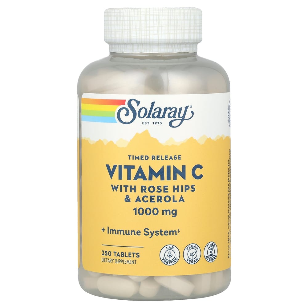 Solaray Sustained Release Vitamin C with Rose Hips & Acerola 1000mg, 250 Tablets
