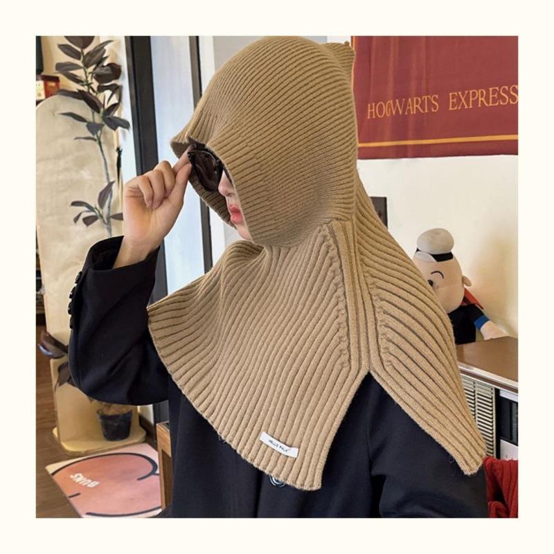 Warm Knit Hooded Shawl: Autumn/Winter Windproof Wool Pullover Hat