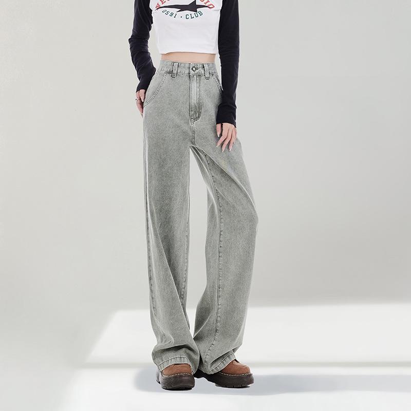 Women s Summer 2026 High Waist Grey Straight-Leg Jeans 2X-Large