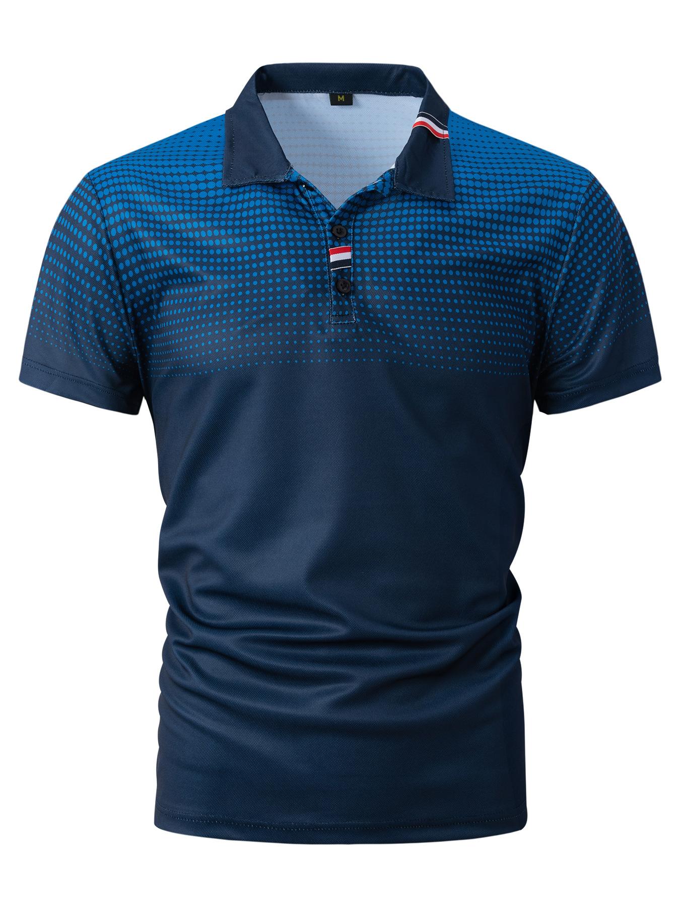 Forgirls Kort Mouw Knoop Verloopkleur Heren Sport Casual Zakelijk Poloshirt Top Herenkleding Cadeau voor Zomer Herfst L donkerblauwe kleur